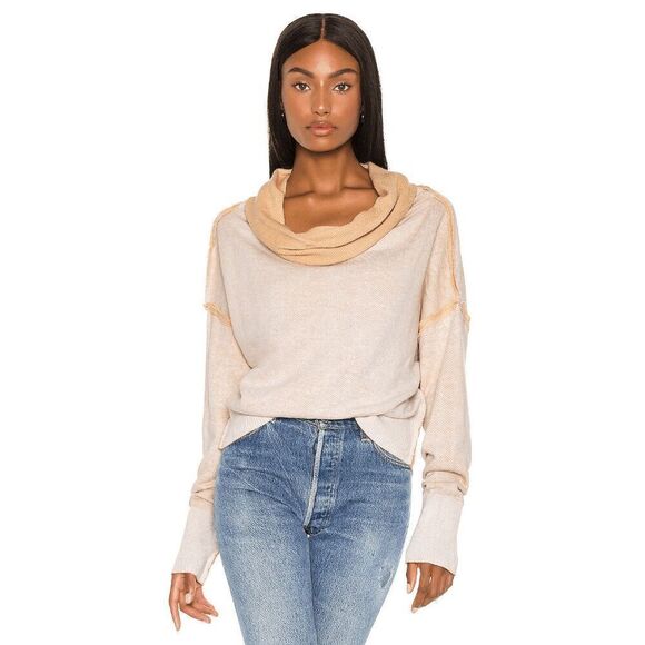 Free People Peach Fuzz Ricky Slouch Draped Neck Long Sleeve Top Women's Small - Picture 1 of 7
